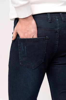 1975 Koyu Lacivert Slimfit Kesim Eskitme Model Erkek Kot Pantolon - Thumbnail
