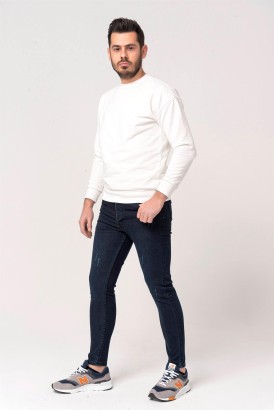 1975 Koyu Lacivert Slimfit Kesim Eskitme Model Erkek Kot Pantolon - Thumbnail