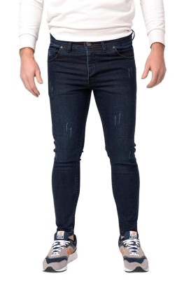1975 Koyu Lacivert Slimfit Kesim Eskitme Model Erkek Kot Pantolon - Thumbnail