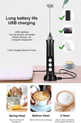 خلاط مشروبات محمول، 3 في 1 صانع رغوة القهوة، شحن USB، خلاط مشروبات متعدد الوظائف الفولاذ المقاوم للصدأ من TLY - Thumbnail