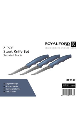 طقم سكاكين الفاكهة ستيك من رويال فورد، 3 قطع، 12,5 سم، شفرة مسننة 3 قطع RF9947 من Royalford - Thumbnail