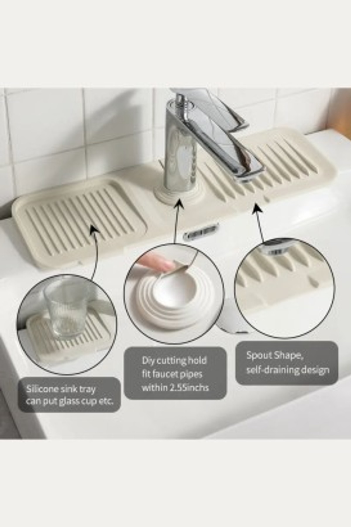 YFA Faucet Mat Silicone Multi-Purpose  Quick Drain Sloped Storage Pad For Kitchen Sponge And Soap