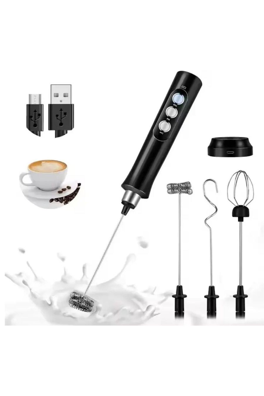 TLY Taşınabilir İçecek Karıştırıcı – 3'ü 1 arada Kahve Köpürtücü, USB Şarjlı, Paslanmaz Çelik Çok Amaçlı Karıştırıcı