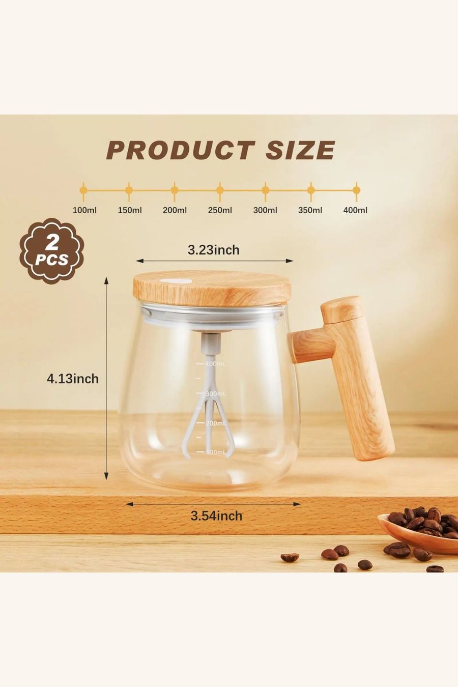 Artdragon Bardağı Otomatik Karıştırma Özellikli Cam Sıcak İçecek Bardağı – 400 ml Kapasiteli, Saplı
