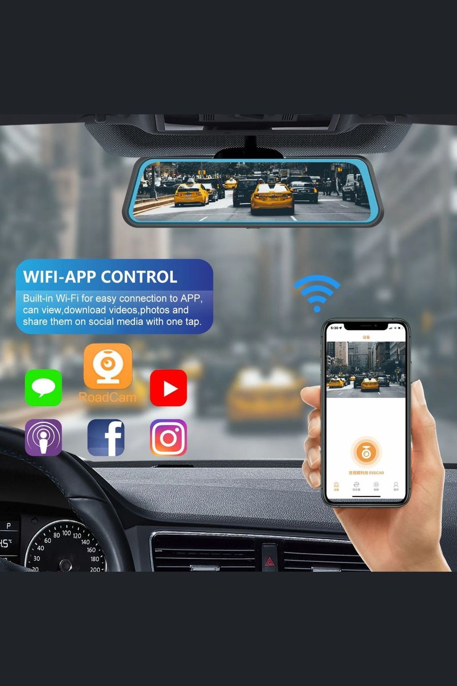 SSS Araç Kamerası 10 İnç Dokunmatik Ekranlı 4K Aynalı  – Wi-Fi ve GPS