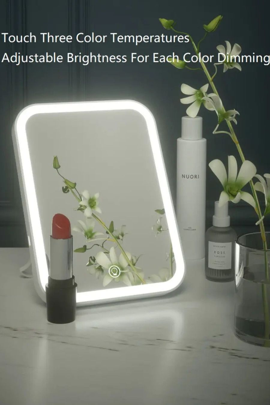 High Home mini ayna dokunmatik kontrollü, ayarlanabilir kavisli LED ışıklı taşınabilir