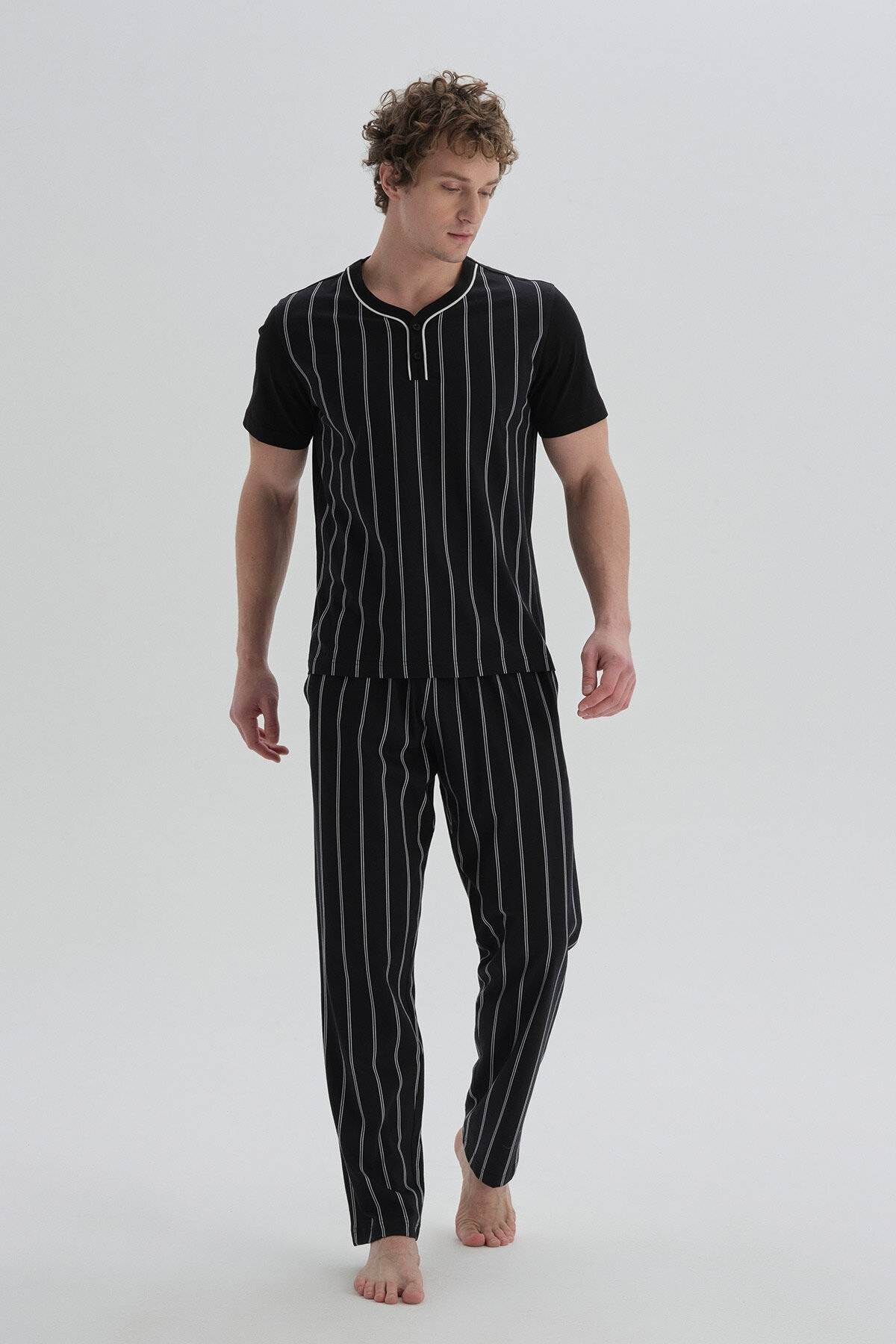 Dagi 3'Lü Şort Pamuklu Siyah Kısa Kollu Erkek Pijama Takım