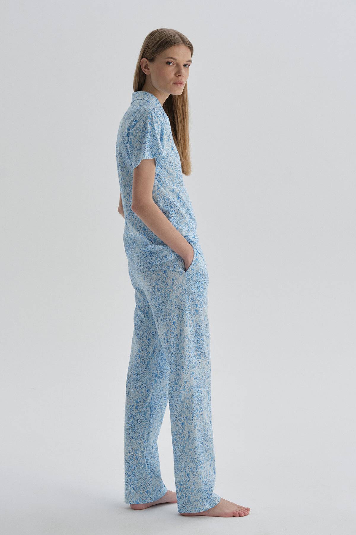Dagi Açık Mavi Ceket Yaka Modal Kadın Pijama Takımı
