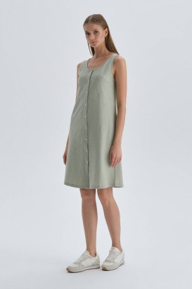 Dagi Açık Yeşil Geniş Yaka Düğmeli Askılı Kadın Elbise - Thumbnail