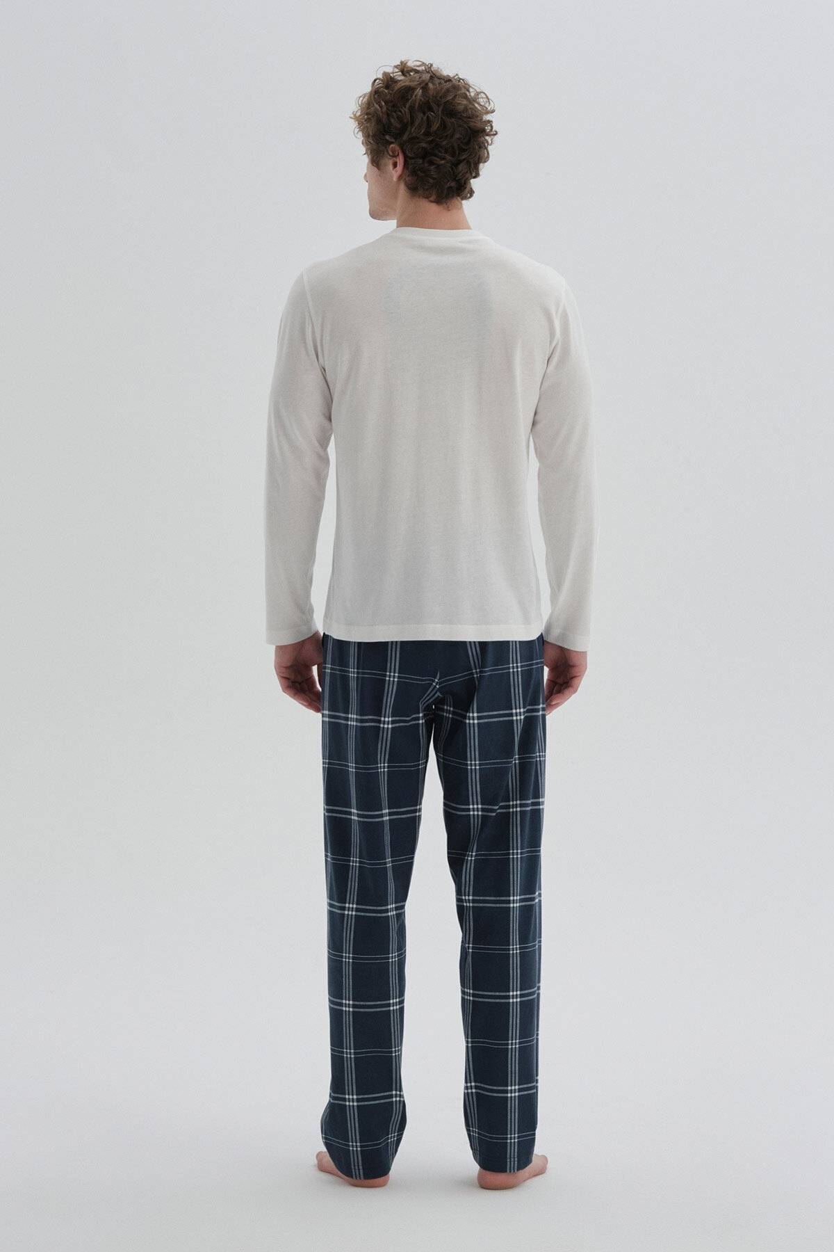 Dagi Pamuklu Beyaz Uzun Kollu Erkek Pijama Takım