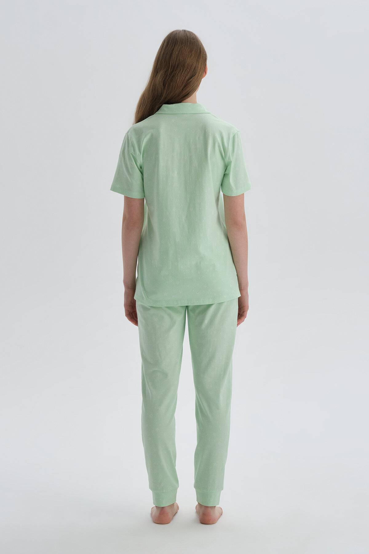 Dagi Yeşil Ceket Yaka Pamuklu Kadın Pijama Takımı