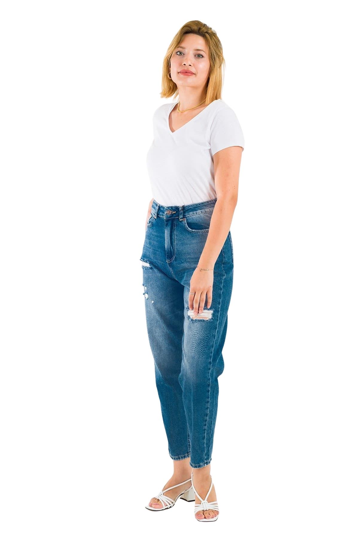 Desperado 303 Yırtık Desenli Geniş Paçalı Mom Jeans Kadın Kot Pantolon
