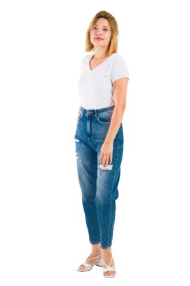 Desperado 303 Yırtık Desenli Geniş Paçalı Mom Jeans Kadın Kot Pantolon - Thumbnail