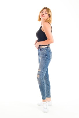 Desperado 331 Eskitme Model Pullu Tırnaklı Yırtık Desenli Kadın Kot Pantolon - Thumbnail