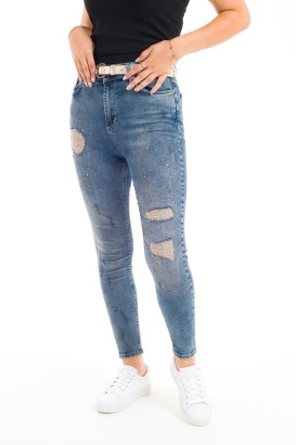 Desperado 331 Eskitme Model Pullu Tırnaklı Yırtık Desenli Kadın Kot Pantolon - Thumbnail