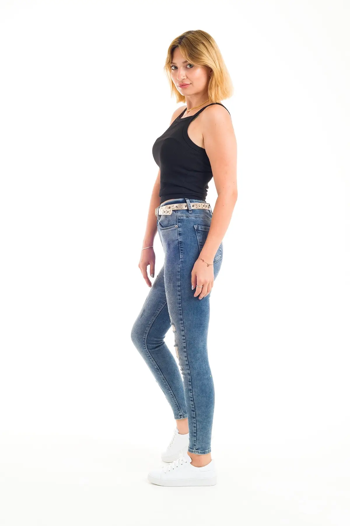 Desperado 331 Eskitme Model Pullu Tırnaklı Yırtık Desenli Kadın Kot Pantolon - Thumbnail