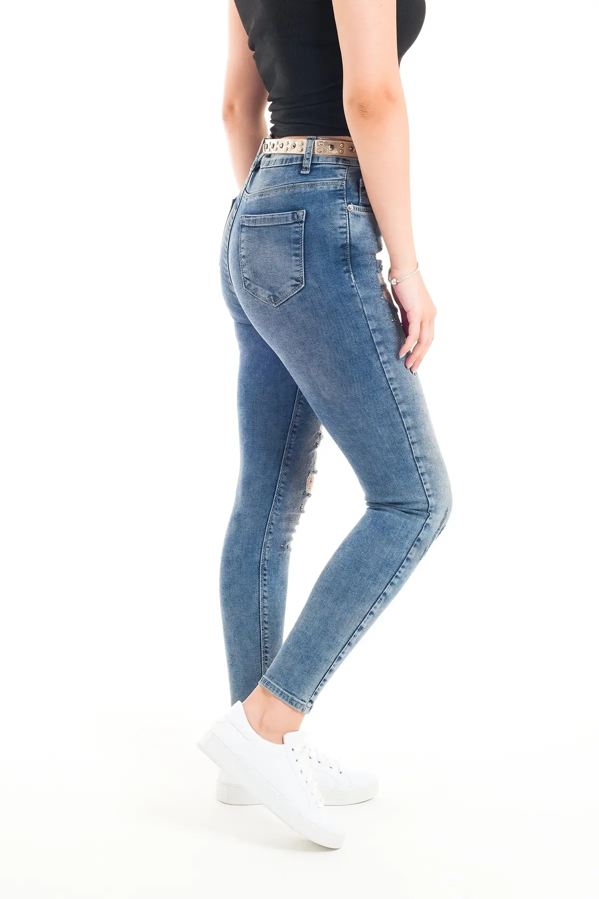 Desperado 331 Eskitme Model Pullu Tırnaklı Yırtık Desenli Kadın Kot Pantolon - Thumbnail
