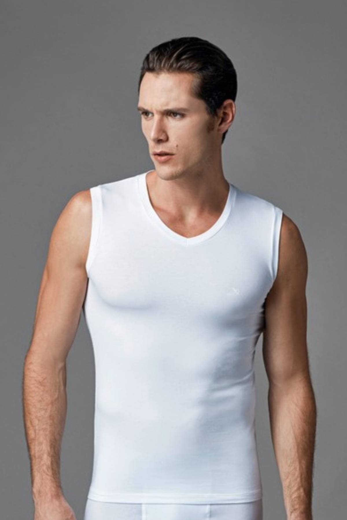 Eros Beyaz Erkek Compact V Yaka Kolsuz 2'Li Tişört