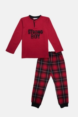 Eros Kırmızı Esc29131 Uzun Kol Erkek Çocuk Pijama Takımı - Thumbnail