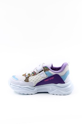 Fast Step Kids Unisex Boys Sport Shoes White Turquoise Lilac 868FA051C - Thumbnail
