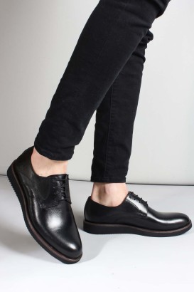 Fast Step Men Genuine Leather Classic Shoes Black 851MA5322 - Thumbnail