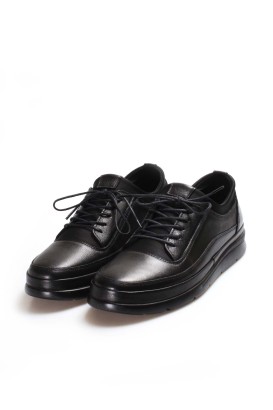 Fast Step Men Genuine Leather Daily Shoes Black 855MA655 - Thumbnail