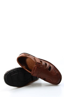 Fast Step Men Genuine Leather Orthopedic Sandals Black 662MA117B - Thumbnail