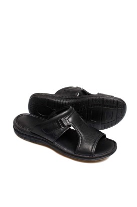 Fast Step Men Genuine Leather Sandals Black 952MA320 - Thumbnail