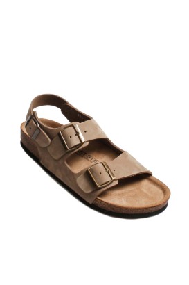 Fast Step Men Genuine Leather Sandals Black Nubuck 799MA221 - Thumbnail