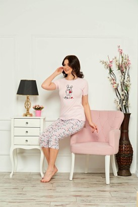 Gürünlü Lucky Me Kısa Kol Kapri Kadın Pijama - Thumbnail