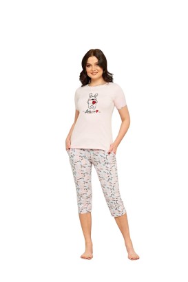 Gürünlü Lucky Me Kısa Kol Kapri Kadın Pijama - Thumbnail