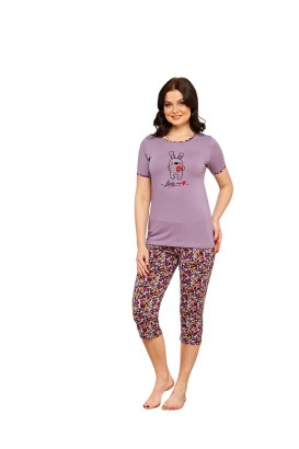 Gürünlü Lucky Me Kısa Kol Kapri Kadın Pijama - Thumbnail