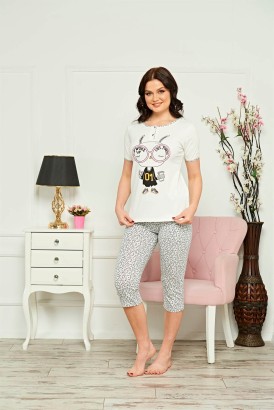 Gürünlü Wake Up Like This Baskılı Kısa Kol Kapri Kadın Pijama - Thumbnail