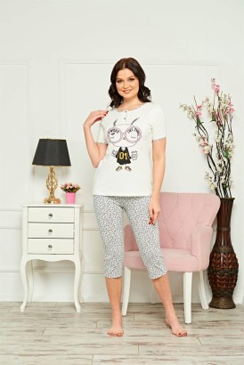 Gürünlü Wake Up Like This Baskılı Kısa Kol Kapri Kadın Pijama - Thumbnail