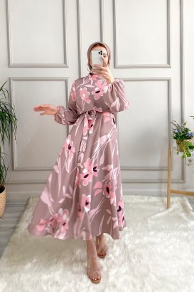 Ketche 7185 Leylak Desen Kadın Elbise - Thumbnail