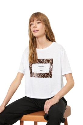 Koton 0YAK13796GK Kadın T-Shirt - Thumbnail