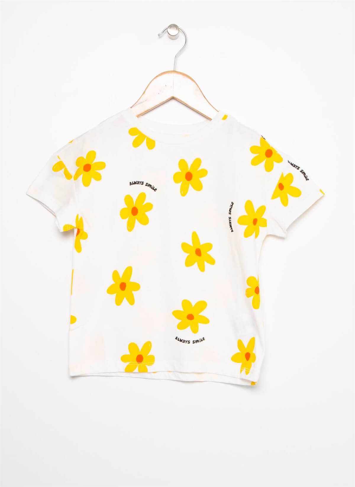 Limon Flower Girl D1 Always Smile Baskılı Papatya Desenli Kız Çocuk Tişört