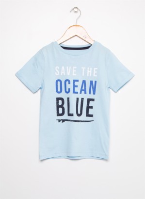 Limon Marko Boy D2 Save The Ocean Blue Baskılı Erkek Çocuk Tişört - Thumbnail