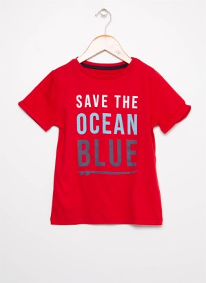 Limon Marko Boy D2 Save The Ocean Blue Baskılı Erkek Çocuk Tişört - Thumbnail