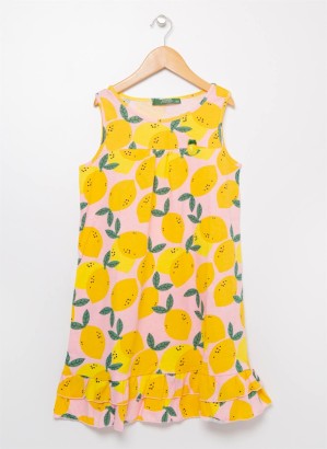 Limon Mb-17-H Limon Desenli Fırfırlı Kız Çocuk Elbise - Thumbnail