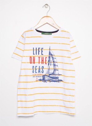 Limon Mrn-16 Life On The Seas Çizgili Erkek Çocuk Tişört - Thumbnail