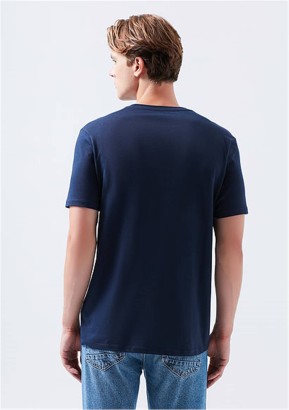 Mavi Jeans Quıt Plastıc Baskılı Gece Lacivert Kısa Kollu Erkek Tişörtü - Thumbnail