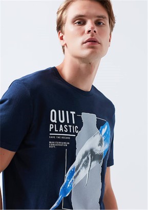 Mavi Jeans Quıt Plastıc Baskılı Gece Lacivert Kısa Kollu Erkek Tişörtü - Thumbnail