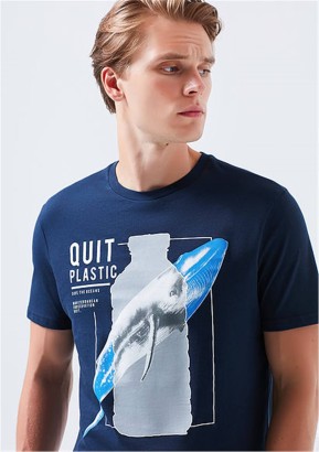 Mavi Jeans Quıt Plastıc Baskılı Gece Lacivert Kısa Kollu Erkek Tişörtü - Thumbnail
