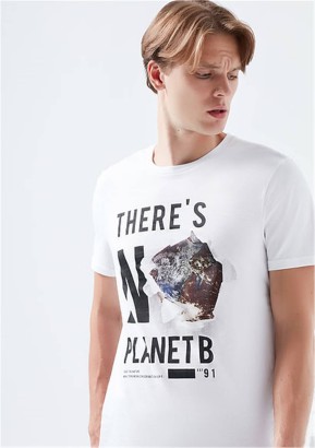 Mavi Jeans There İs No Planet Bee Baskılı Beyaz Kısa Kol Tişört - Thumbnail