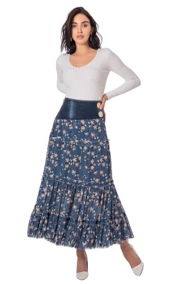 Merter Fashion Kameya Çiçek Desenli Kadın Etek - Thumbnail