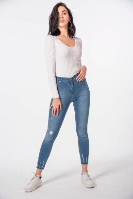 Modalisa Açık Mavi Dar Kesim Yırtık Model Kadın Kot Pantolon - Thumbnail