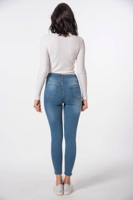 Modalisa Açık Mavi Dar Kesim Yırtık Model Kadın Kot Pantolon - Thumbnail