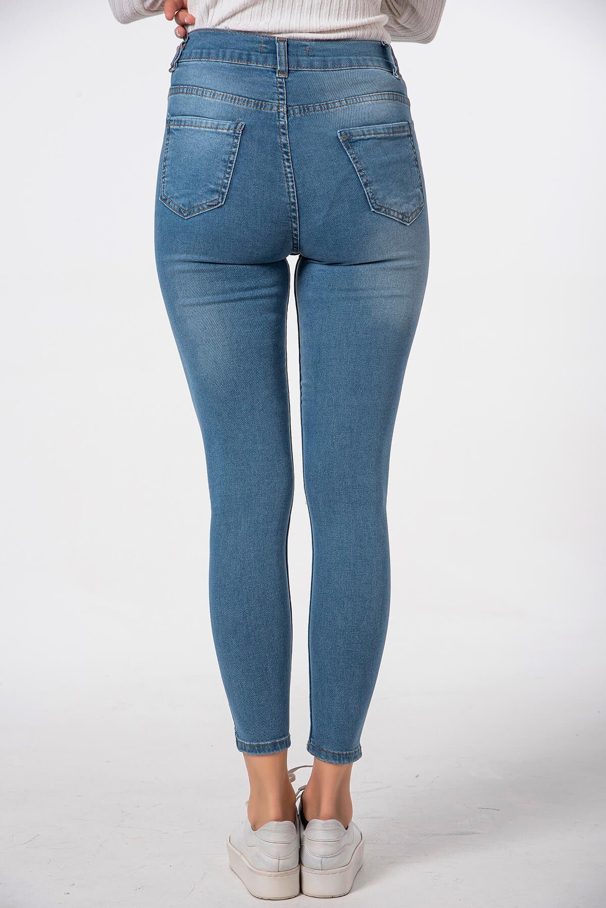 Modalisa Açık Mavi Dar Kesim Yırtık Model Kadın Kot Pantolon