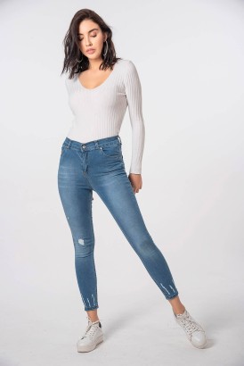 Modalisa Açık Mavi Dar Kesim Yırtık Model Kadın Kot Pantolon - Thumbnail